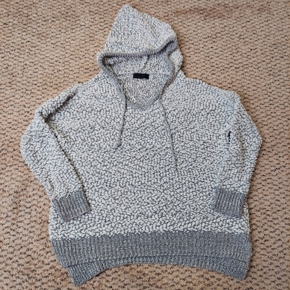 Sweaters - MOD Popcorn Sweater Women's Small Knit Hoodie Pullover Beige Gray Casual Shirt